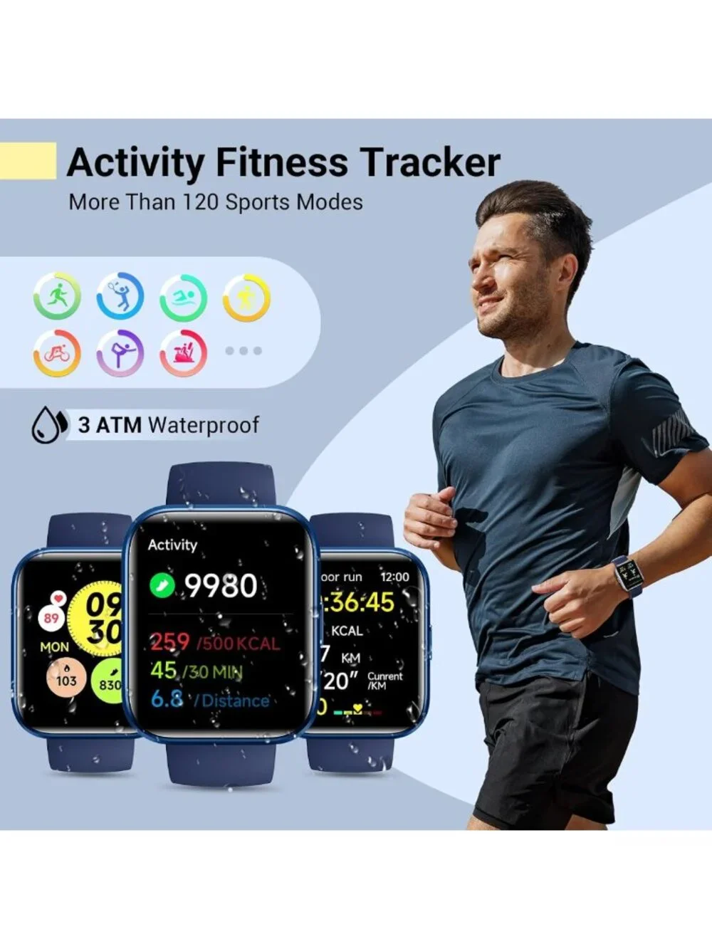 Stylish 1.8'' Fitness Tracker Smartwatch for Android/iPhone, Waterproof, Alexa